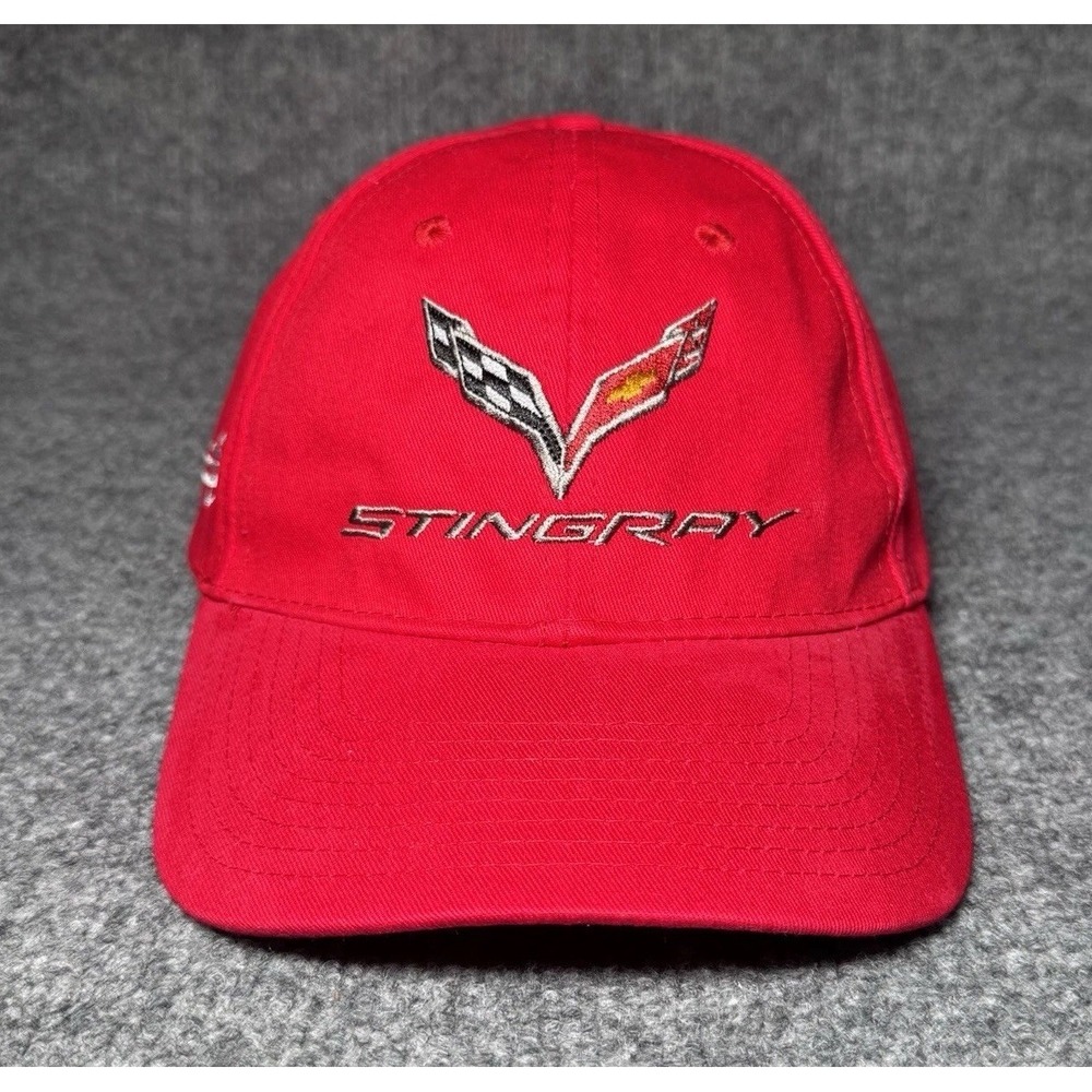 Corvette Stingray Baseball Cap Red Bayside Made In USA One Size Adjustable